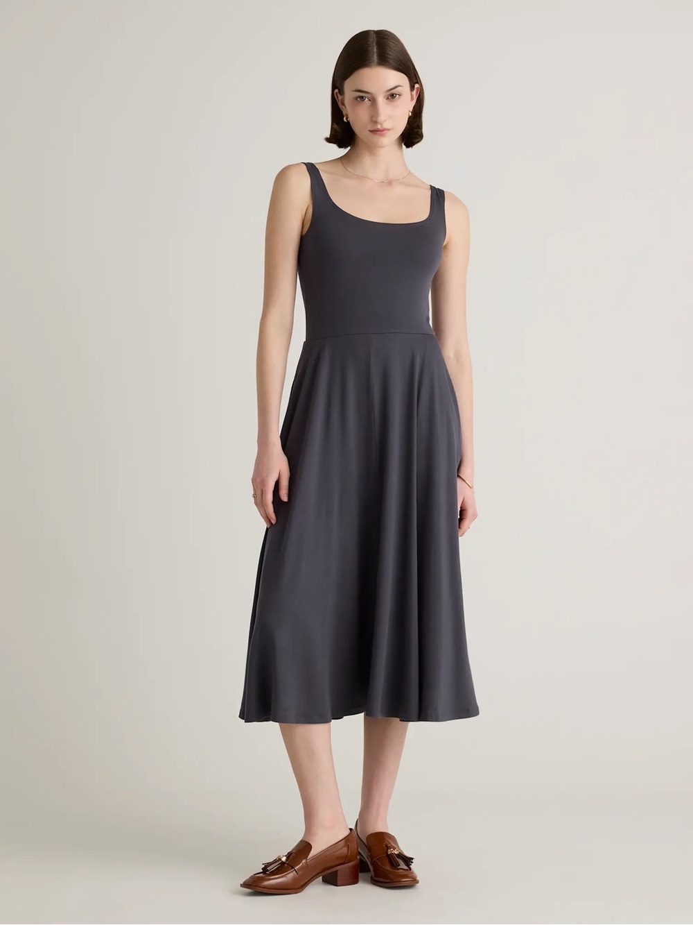 Quince Flowknit Breeze Fit & Flare Midi Dress Black XS Pockets